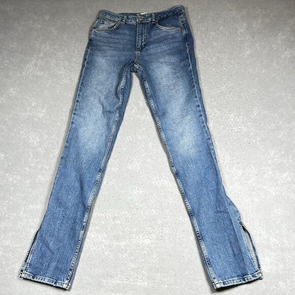 Zara Jeans Womens Size 8 Blue Skinny Leg Light Med Wash Cotton Denim With Slit - Picture 1 of 11
